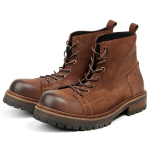 Botas de Trabajo para Hombre, Estilo Vintage, con Punta Redonda, de Cuero de Ante Encerado, Suela Gruesa, Color Marrón Mate - Product Image 5