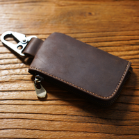 Porte-clés vintage en cuir véritable Porte-clés à fermeture éclair Porte-clés en cuir de vachette Porte-clés de voiture Housekeeper Key Case Mini Card Bag