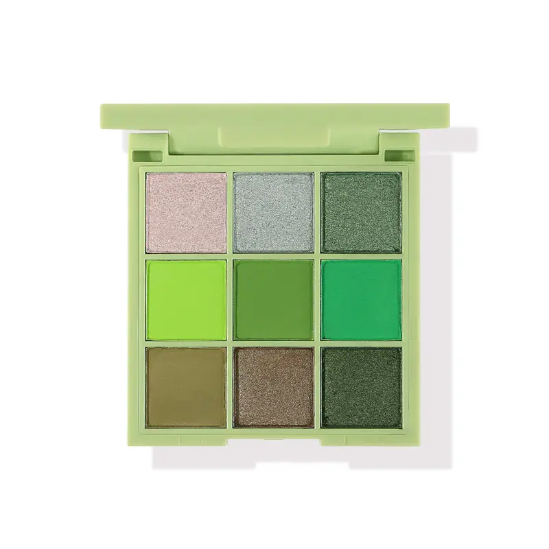 Green 9 Colors Square Private label high pigmented waterproof long lasting vegan cruelty free powder eye shadow palette