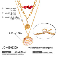 Collier superposable en acier inoxydable plaqué or PVD 18 carats avec pendentifs perle, coquillage et étoile, étanche, bijoux océaniques pour femme