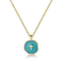Haomi New Trendy Edelstahl Kreuz Anhänger Halskette vergoldet für Damen und Kinder Verschiedene Emaille Öl ketten