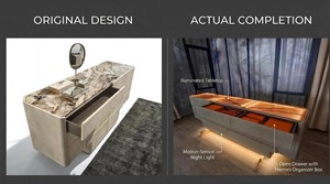 <span class=keywords><strong>Coiffeuse</strong></span> de luxe moderne avec plateau en quartz <span class=keywords><strong>rose</strong></span>, finition chêne, cuir de crocodile, glissières à ressort haut de gamme et éclairage intelligent à détection. - Product Image 3