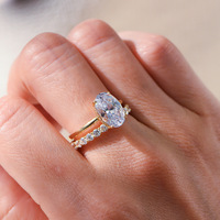 SPJ Tendance Direct Usine Ensemble de bagues en argent sterling 925 avec zircone 5A taille ovale 8*12mm 5.5ct, Bague de fiançailles et alliance pour femme