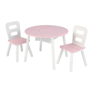 Wholesale ECO Cheap White Pink Wood Round <strong>Toddler</strong> Child <strong>Play</strong> Activity Kid Furniture <strong>Table</strong> and 2 Chair Set with Storage Mesh Bag - Product Image 2