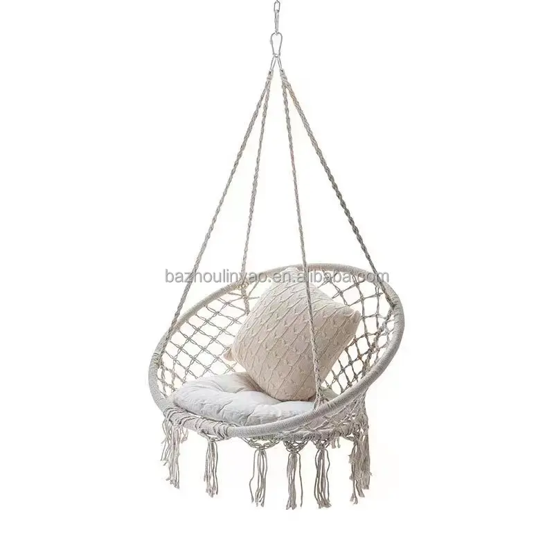 Outdoor hanging chair garden hammock cotton rope woven hanging basket tassel swing Hot sale casual hanging chair