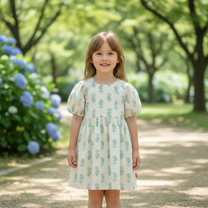 Vestido Estilo Coreano OZKIZ para Niñas, 100% Algodón Chifón Azul con Decoración Plisada para Niñas de 2 a 7 Años, Moda de Verano, Venta al Por Mayor - Product Image 3