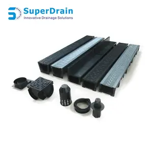 Plastic Channel Drain Linear Drainage Trench Drain with PP Floor Strainer Holes for Downspout or Galvanized Grating Superdrain