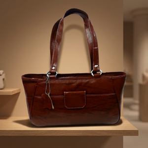 Bolso de Mano Casual de Cuero Genuino para Mujer, Elegante, Suave, Duradero, Gran Capacidad, Color Marrón Pulido, Cierre de Cremallera, Correa Cruzada - Product Image 3