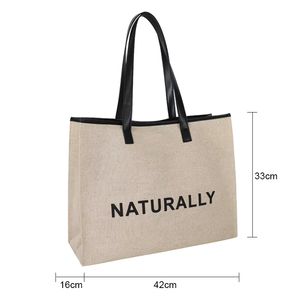 Bolso de Hombro Práctico con Bolsillo con Cremallera para Compras, Playa, Bolsa Pequeña, Ecológico, Grande, de Yute, Algodón - Product Image 6