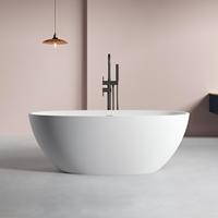 Baignoire confortable en pierre artificielle, surface solide, design autoportant - Moderne, pour salle de bain intérieure, forme ovale, beige mat, 50-59 gallons