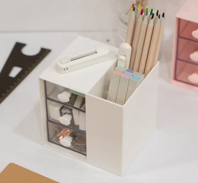מוצק צבע חמוד שולחן העבודה אחסון תא ייחודי קלמר פלסטיק Ps עט מחזיק