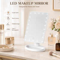 Miroir de maquillage LED carré portable et réglable avec commande tactile, miroir cosmétique éclairé pour table de bureau