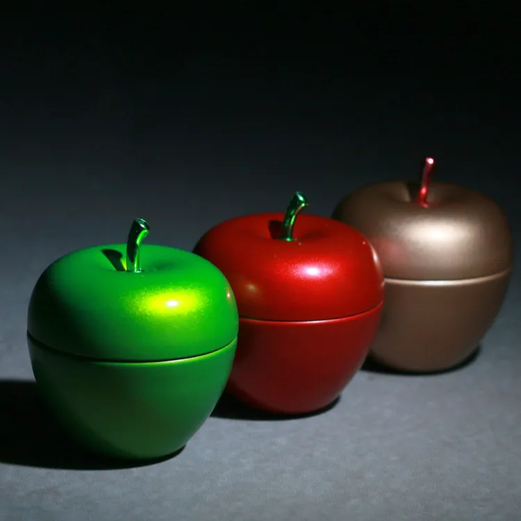 D57 * 52mm 레드 그린 골드 애플 모양 차 촛불 사탕 선물 포장 금속 주석 컨테이너