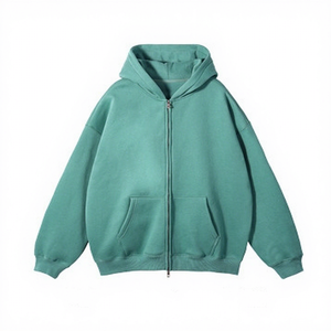 Men's Beige Hooded Zip-Up Sweatshirt Solid Color Fleece Casual Oversized Fit Pocket Design Autumn Wear - Product Image 2