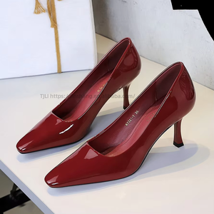 European American Style Women's <b>Pumps</b> Fashionable Patent Leather Elegant Thin Heels Gloomy Small Square Super High - Product Image 3