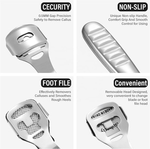 Pedicure plantare lime callo rimozione pelle morta rasoio piedi in acciaio inox con 10 lame a fette di ricambio e 1 testina per i piedi - Product Image 5