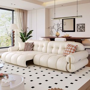 French Cream Electric Retractable Cloud <b>Sofa</b> Bed Genuine Leather Dual Use Living Room Zero Wall <b>Support</b> - Product Image 3