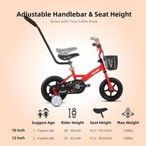 Vélo enfant <span class=keywords><strong>pas</strong></span> <span class=keywords><strong>cher</strong></span> 12 pouces à une vitesse pour garçons et filles de 2 à 4 ans avec roues d'apprentissage, panier amovible et poignée parentale - Product Image 5