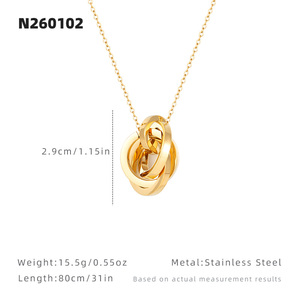 Collana da Donna in Acciaio Inossidabile Placcato Oro 18K con Cerchi Russi Intrecciati, Impermeabile e Antiossidante - Product Image 2