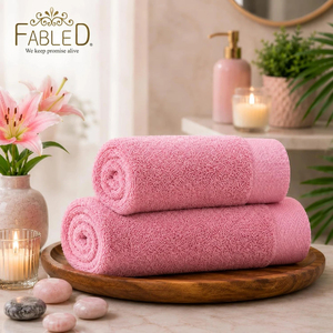 FABLED <b>Pink</b> Cotton Cloth Bath <b>Towels</b> Set Solid Color Rectangle Home Use Machine Wash Woven - Product Image 3