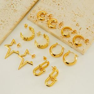 Boucles d'oreilles créoles tendance en forme d'étoile, serties de pierres, en acier inoxydable plaqué or 18 carats, service OEM/ODM en gros, cadeau élégant pour demoiselle d'honneur, faible MOQ - Product Image 2