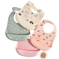 Bavoir pour bébé en silicone de qualité alimentaire sans BPA, imperméable, réglable avec poche récupératrice de nourriture pour nouveau-nés, nourrissons et tout-petits