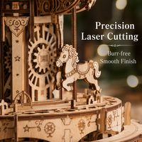 Puzzle 3D in Legno a Forma di Giostra con Carillon e Luci LED Lampeggianti - Kit di Montaggio Meccanico Fai-da-Te, Giocattolo Educativo STEM