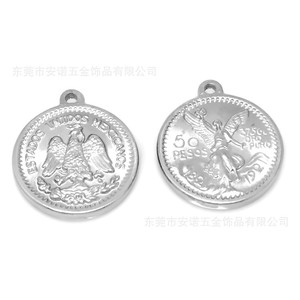 Pendentif Aigle Mexicain en Acier Inoxydable, Design Ange 50 Pesos, Bijou Thème Double Face, Cadeau Unisexe - Product Image 2