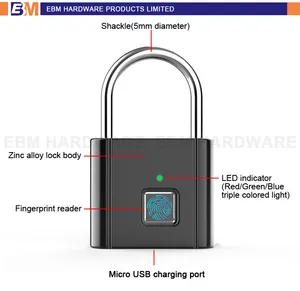 Zinc Alloy Keyless Anti-Theft Smart Lock Door Lock Intelligent Safety Electronic Cabinet Lock Fingerprint PadLock