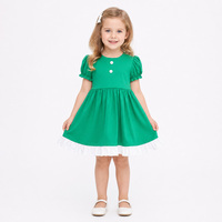 Robe d'été haut de gamme unie à col rond pour enfants, manches courtes bouffantes, ourlet à volants blanc, pour filles de 2 à 10 ans, usage quotidien, vente en gros