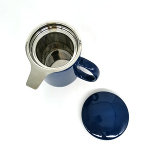 Commercio all'ingrosso Nordic ceramica colore smaltato 11oz tazza <span class=keywords><strong>da</strong></span> tè con filtro in acciaio inox tazza con il filtro del tè e la copertura - Product Image 6
