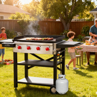 Gril à charbon de bois à quatre brûleurs avec étagères latérales doubles, grand barbecue fumoir domestique, réchaud de camping de style américain