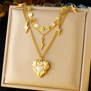 חם למכור פלדה נירוסטה חם זהב 18k פגז זירקון שכבות פרפר תליון לב פרפר שרשרת נשים ירח - Product Image 5