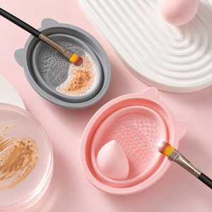 Foldable Silicone Makeup Brush Cleaner Set With Cleaning Solution And Drying Rack For Brushes Powder <b>Puffs</b> Beauty Blenders - Product Image 3