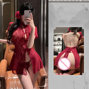 Lingerie Sexy da Donna in Stile Antico con Pizzo Floreale Trasparente, Cheongsam Erotico con Seno e Glutei Esposti - Product Image 4