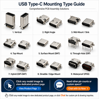 Connecteur USB Type C étanche 16 broches femelle IPX7, prise 3A SMT plaquée or pour carte PCB, idéal pour l'électronique intelligente extérieure