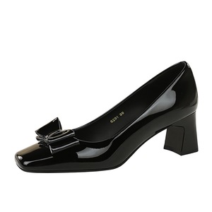 6291-H89 <span class=keywords><strong>Zapatos</strong></span> de Tacón Grueso con Lazo Cuadrado para Banquete, <span class=keywords><strong>Zapatos</strong></span> de Cuero Patentado, Cómodos y Versátiles, Estilo Europeo y Americano - Product Image 1