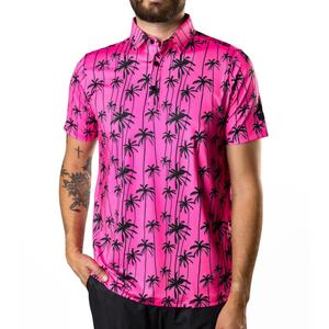 Polo en polyester à manches courtes pour homme, motif crânes et fleurs, vert et blanc, style banane, chemise de golf Birdseye pour homme - Product Image 3