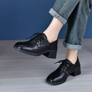 Zapatos Brogue Retro Británicos de Tacón Alto para Mujer 2024, de Cuero Genuino, Casuales de Verano, con Plataforma Gruesa y Diseño de Pastel, Negro/Caqui - Product Image 6