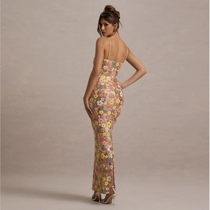 IHOOV décontracté taille naturelle <span class=keywords><strong>crayon</strong></span> col carré paillettes Maxi robe <span class=keywords><strong>Pastel</strong></span> imprimé fleuri jupe - Product Image 3