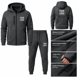 Sudadera con capucha de tejido técnico personalizado para hombre, chaqueta de rendimiento con cremallera, orificios para los pulgares, bolsillos con cremallera, ajuste atlético, para correr, gimnasio, ropa deportiva. - Product Image 4