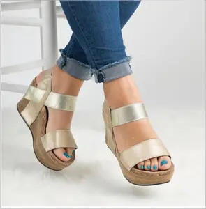 Sandalias de gladiador de talla grande para mujer, zapatos de plataforma con cuña, Punta abierta, tacón alto, suela gruesa, informales, de verano