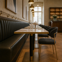 Ensemble de mobilier de restaurant en marbre noir, chaises rectangulaires en bois courbé avec base dorée, personnalisable, vente en gros, fournisseur OEM, projet par contrat