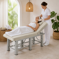 Table de massage directe usine, lit de soin facial, table de traitement spa, dossier réglable, cuir PU crème, cadre en acier, lit de beauté pour salon