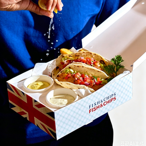 Série Usine : Emballages Personnalisés en Papier pour Fish and Chips, Tacos, Poulet Frit, Boîtes et Barquettes à Emporter avec Pots à Sauce - Product Image 2