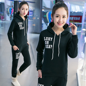 Women's Fleece Lined Casual Sportswear Set Long Sleeve Hoodie Pants Two Piece Plus Size Gray Printing - Product Image 3