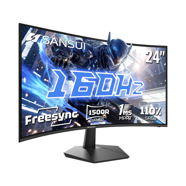 SANSUI 24 Inch Curved 160Hz 1500R 1ms Response Gaming Monitor FHD 1080P 16:9 3000:1 Contrast 300 Nits Brightness