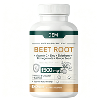 Complément Alimentaire OEM Racine de Betterave avec Vitamine C, Zinc, Baies de Sureau, Grenade et Pépins de Raisin 1500 mg 180 Capsules Végétales