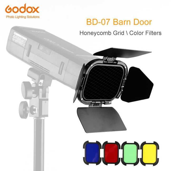 Godox BD-07 Barn Door Detachable Honeycomb Grid and 4 Color Gel Filters for AD200 Pocket Speedlite Photo Studio Accessories