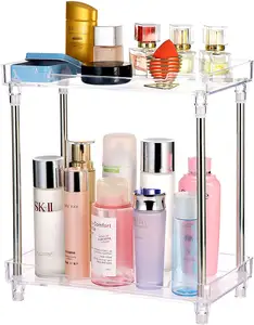 Organizador de baño encimera 2-neumático vanidad bandeja estante de esquina para maquillaje Perfume cosmético de cuidado de la piel de baño